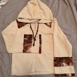 POL Cream and Brown Patchwork Hoodie